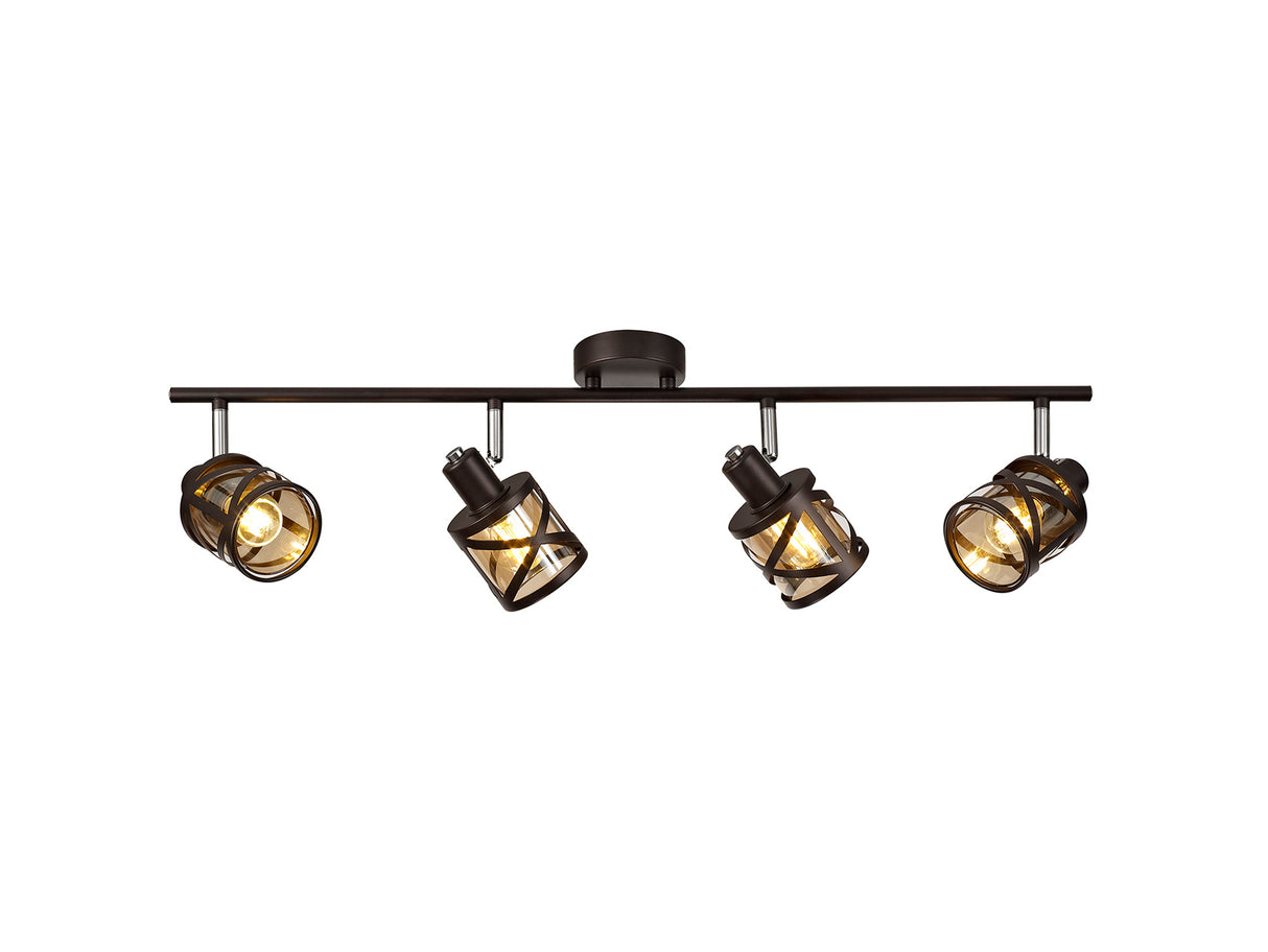 Ritchie 4 Light Linear Bar Spotlight E14, Oiled Bronze/Polished Chrome/Amber