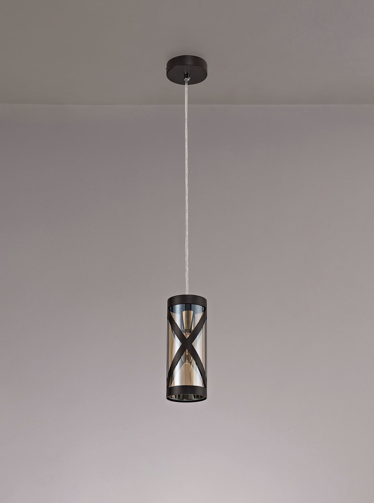 Ritchie 1 Light Pendant E14, Oiled Bronze/Polished Chrome/Amber