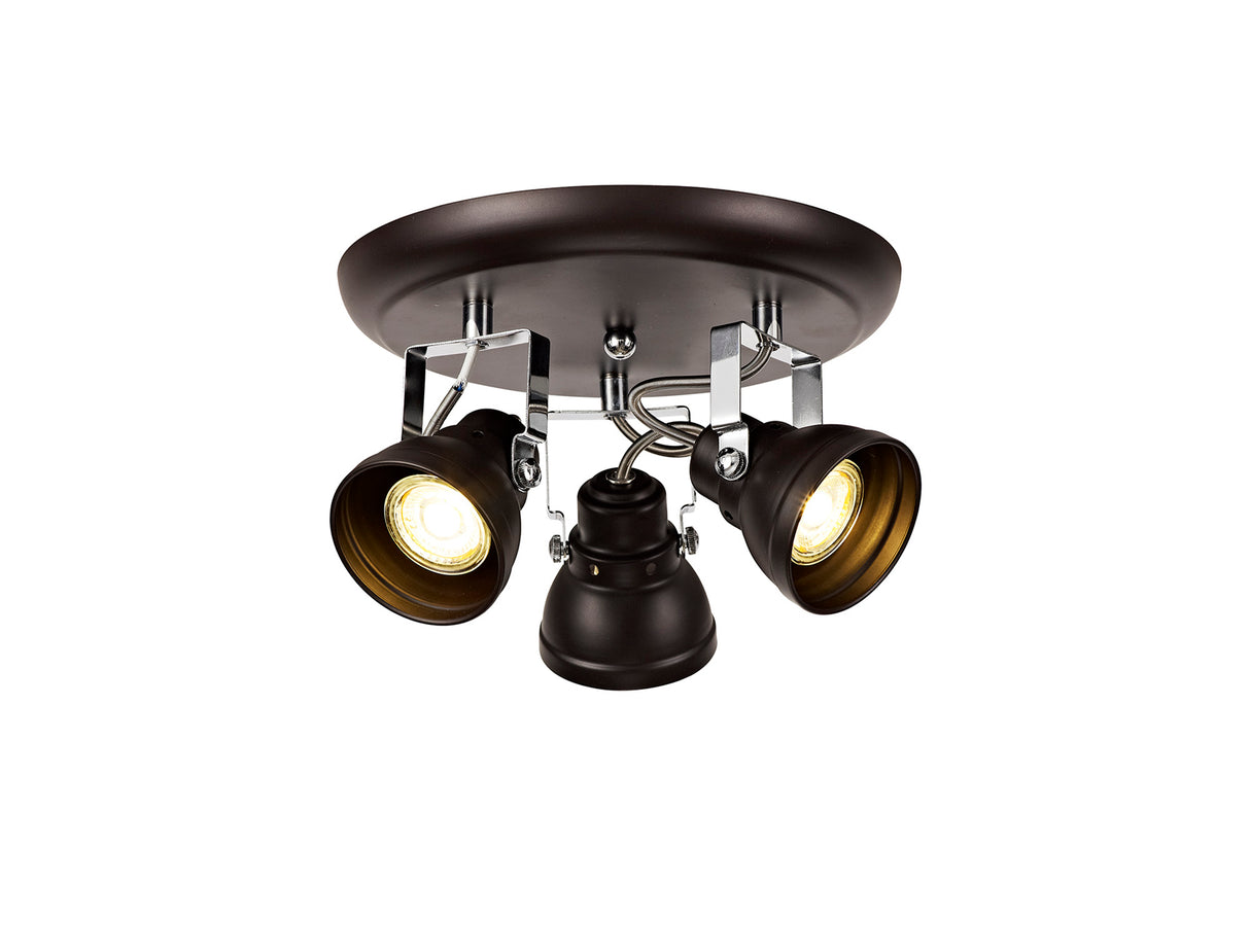 Walker Adjustable Round Spotlight, 3 x GU10 (Max 10W LED), Oiled Bronze/Polished Chrome