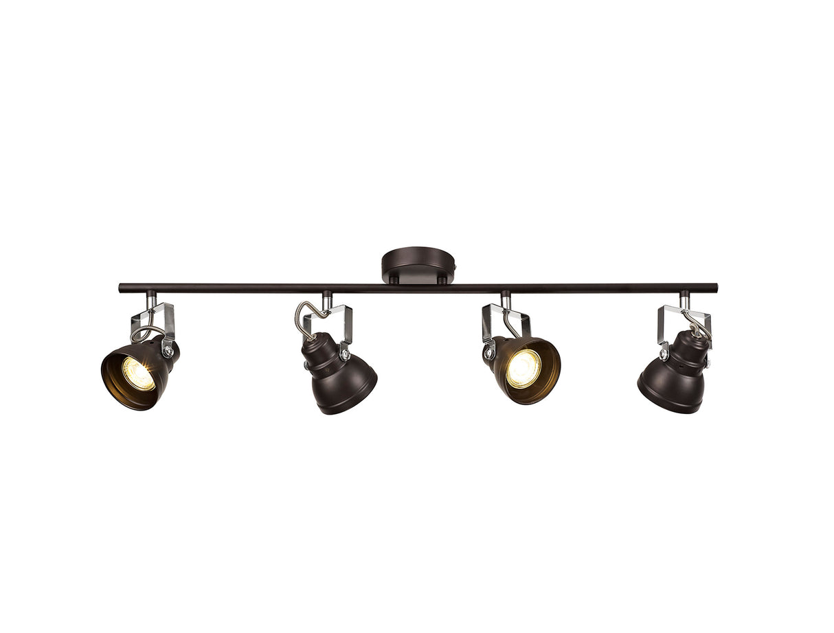 Walker Adjustable Linear Bar Spotlight, 4 x GU10 (Max 10W LED), Oiled Bronze/Polished Chrome