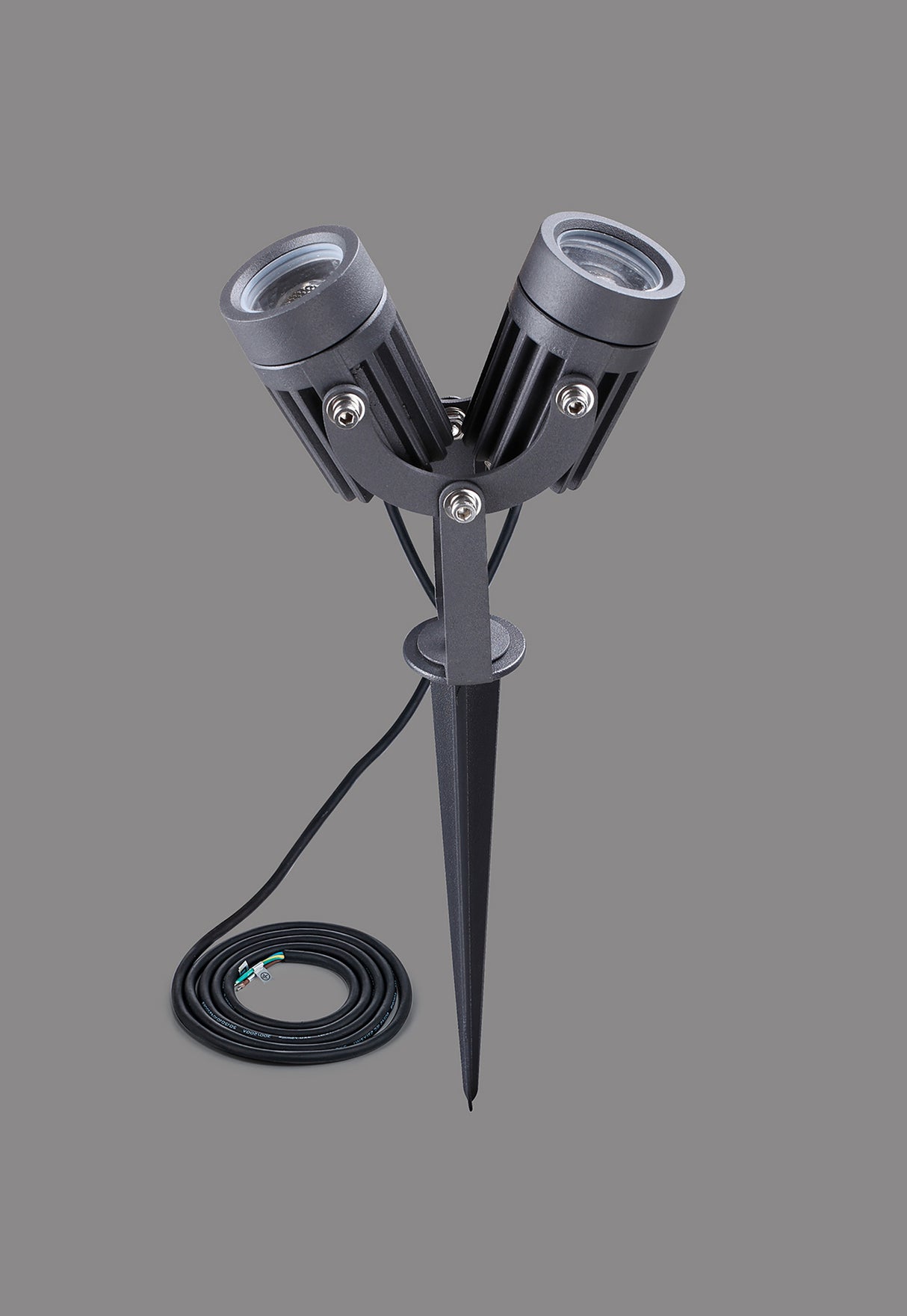 Dunn Twin Spike/Wall Light, 2 x 3W LED, 3000K, 420lm, 30 Degree, IP65, Grey/Black, c/w 2m Cable, 3yrs Warranty