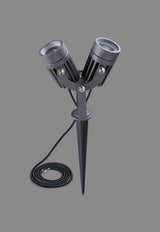 Dunn Twin Spike/Wall Light, 2 x 3W LED, 3000K, 420lm, 30 Degree, IP65, Grey/Black, c/w 2m Cable, 3yrs Warranty