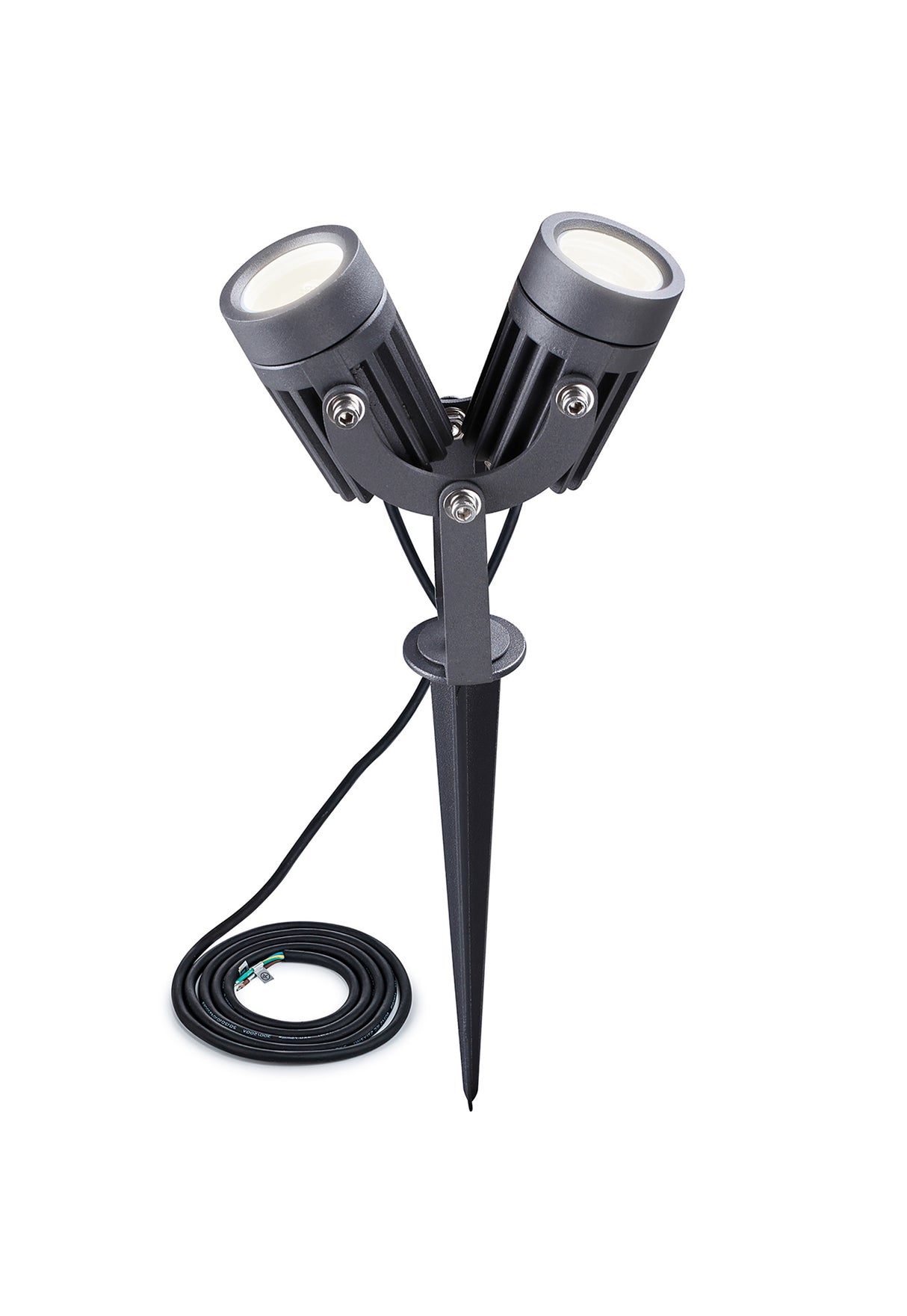 Dunn Twin Spike/Wall Light, 2 x 3W LED, 3000K, 420lm, 30 Degree, IP65, Grey/Black, c/w 2m Cable, 3yrs Warranty