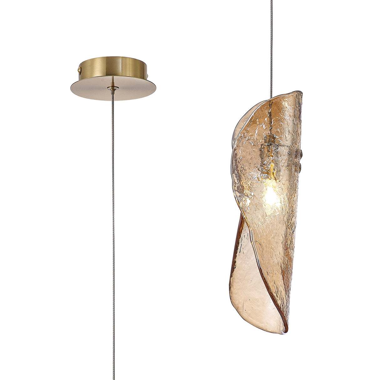 Watson Pendant 2m, 1 x G9, Brass/Polished Chrome & Cognac Glass