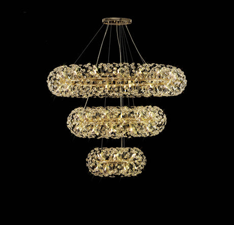 Byrne 3 Tier Pendant 74 x G9 French Gold/Crystal (37.6kg)
