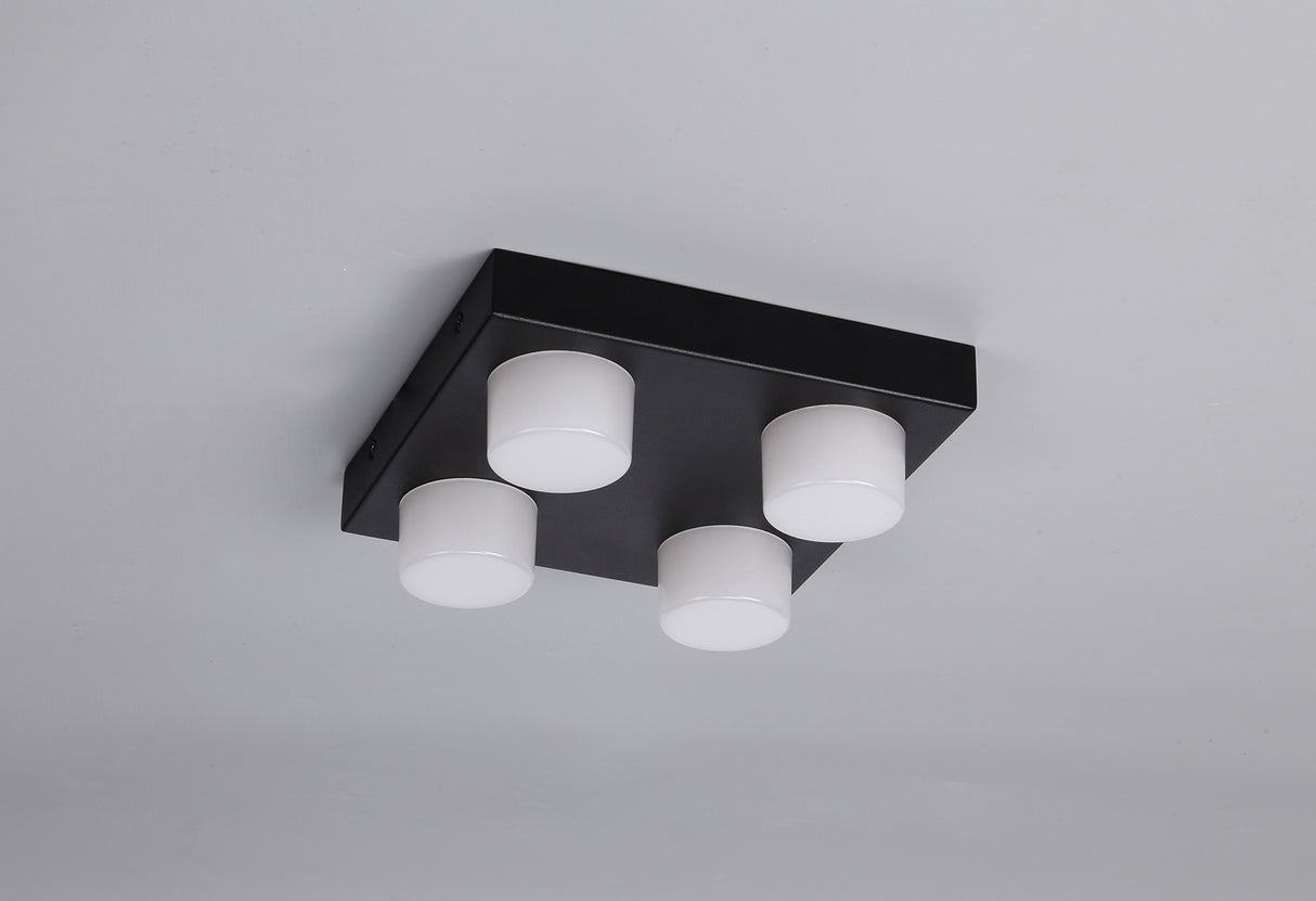 Coady 4 Light Fixed Ceiling, 4 x 5W LED, 4000K, 1700lm, IP44, Sand Black, 3yrs Warranty