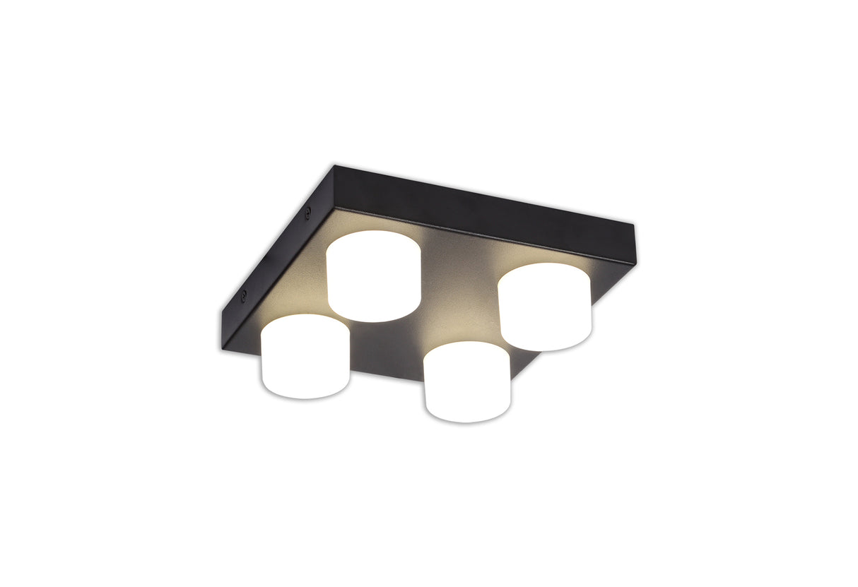 Coady 4 Light Fixed Ceiling, 4 x 5W LED, 4000K, 1700lm, IP44, Sand Black, 3yrs Warranty