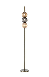 Halom Floor Lamp, 3 x G9, Antique Brass/Smoked & Amber Glass