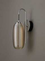 Brady Switched Wall Lamp, 1 x 6W LED, 4000K, 540lm, Polished Chrome/Black With Champagne Glass, 3yrs Warranty