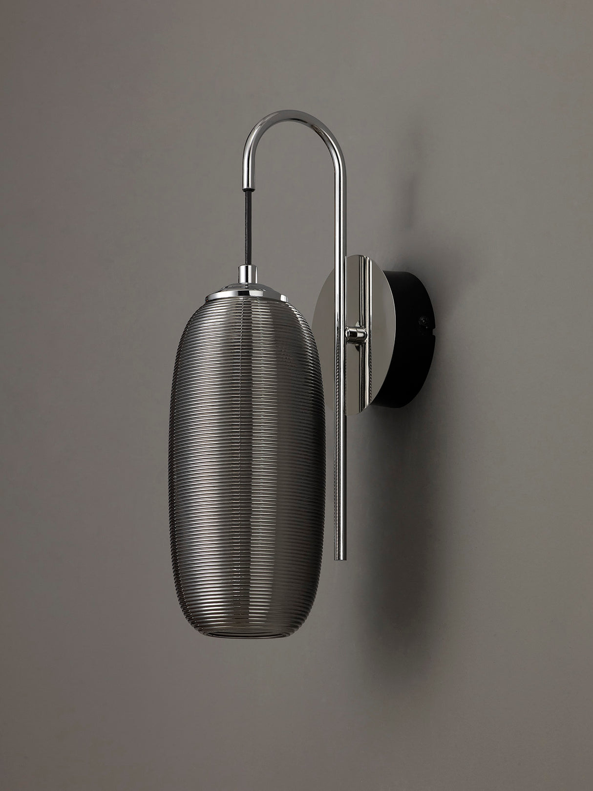 Brady Switched Wall Lamp, 1 x 6W LED, 4000K, 540lm, Polished Chrome/Black With Smoke Glass, 3yrs Warranty