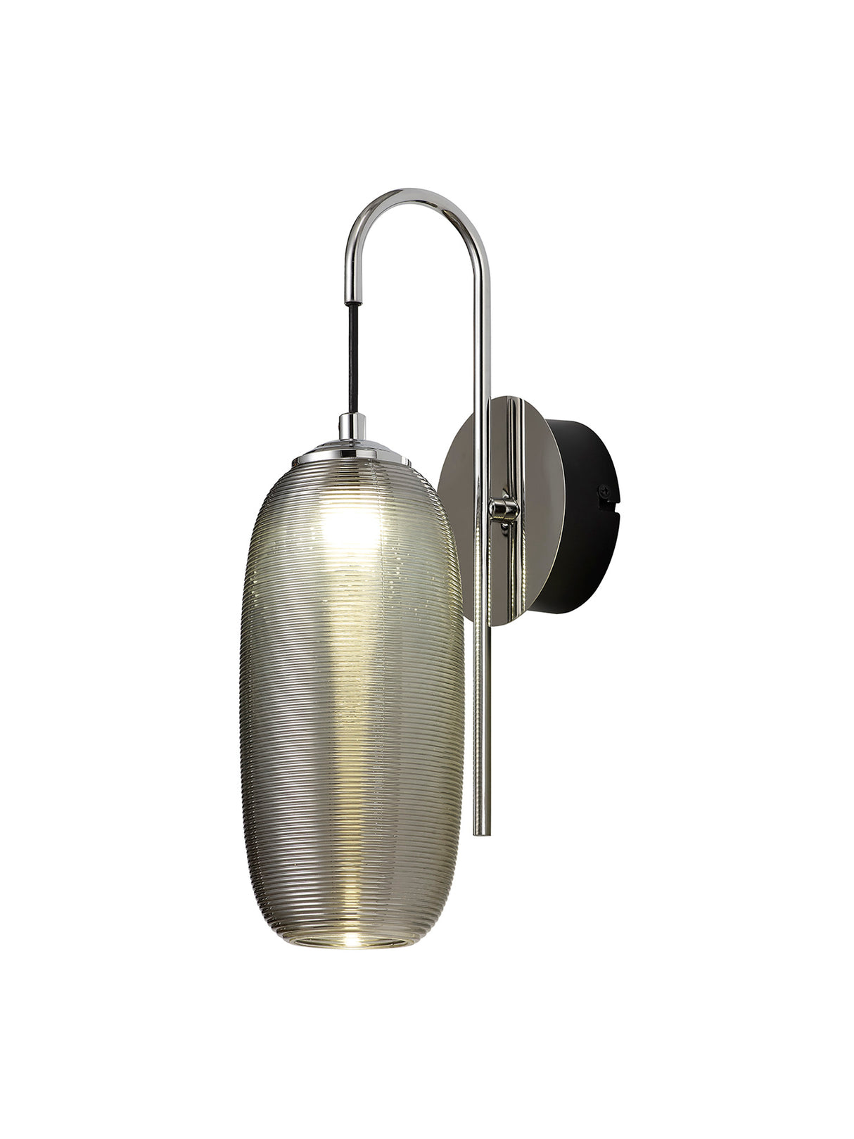 Brady Switched Wall Lamp, 1 x 6W LED, 4000K, 540lm, Polished Chrome/Black With Smoke Glass, 3yrs Warranty