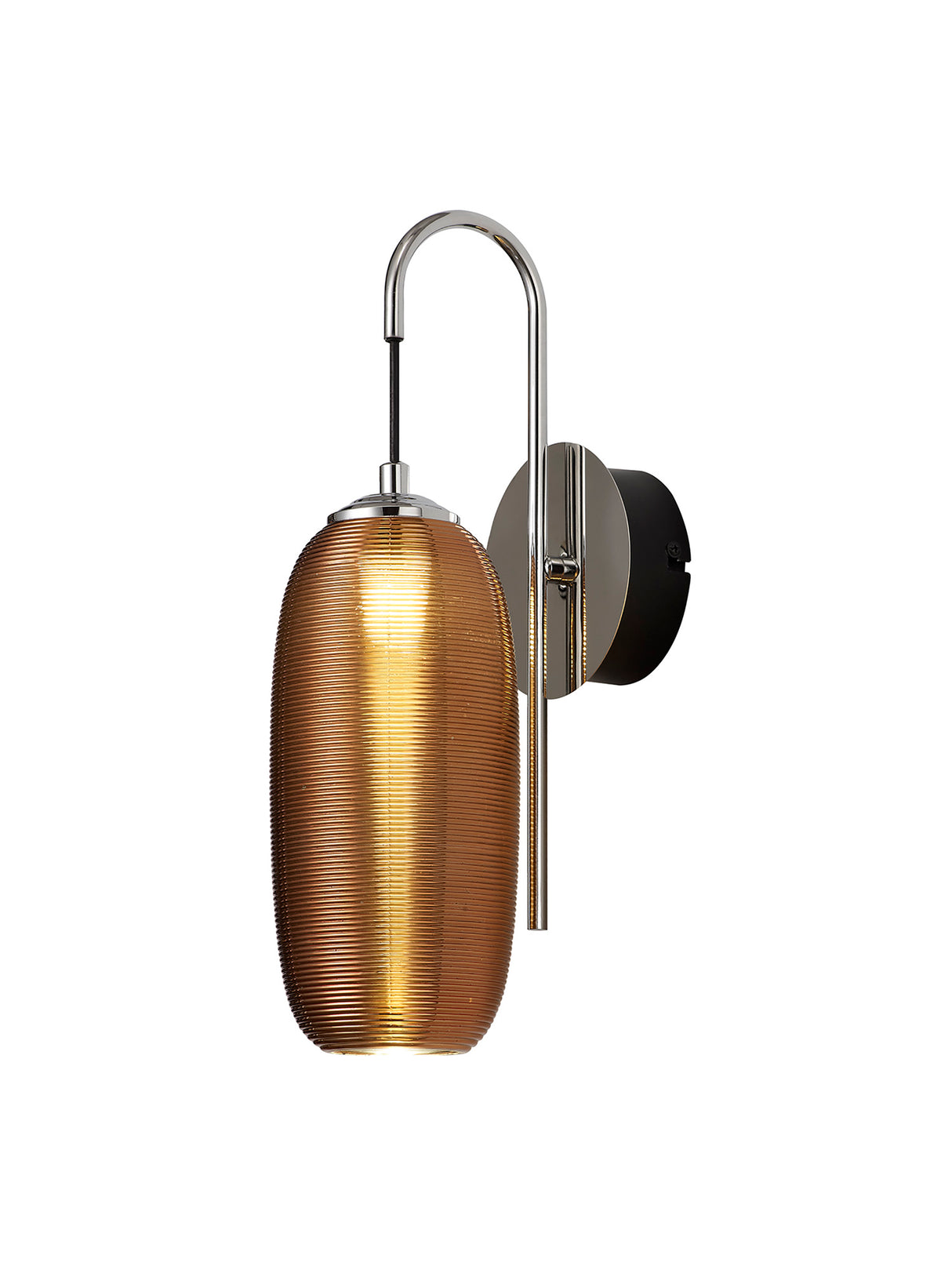 Brady Switched Wall Lamp, 1 x 6W LED, 4000K, 540lm, Polished Chrome/Black With Copper Glass, 3yrs Warranty