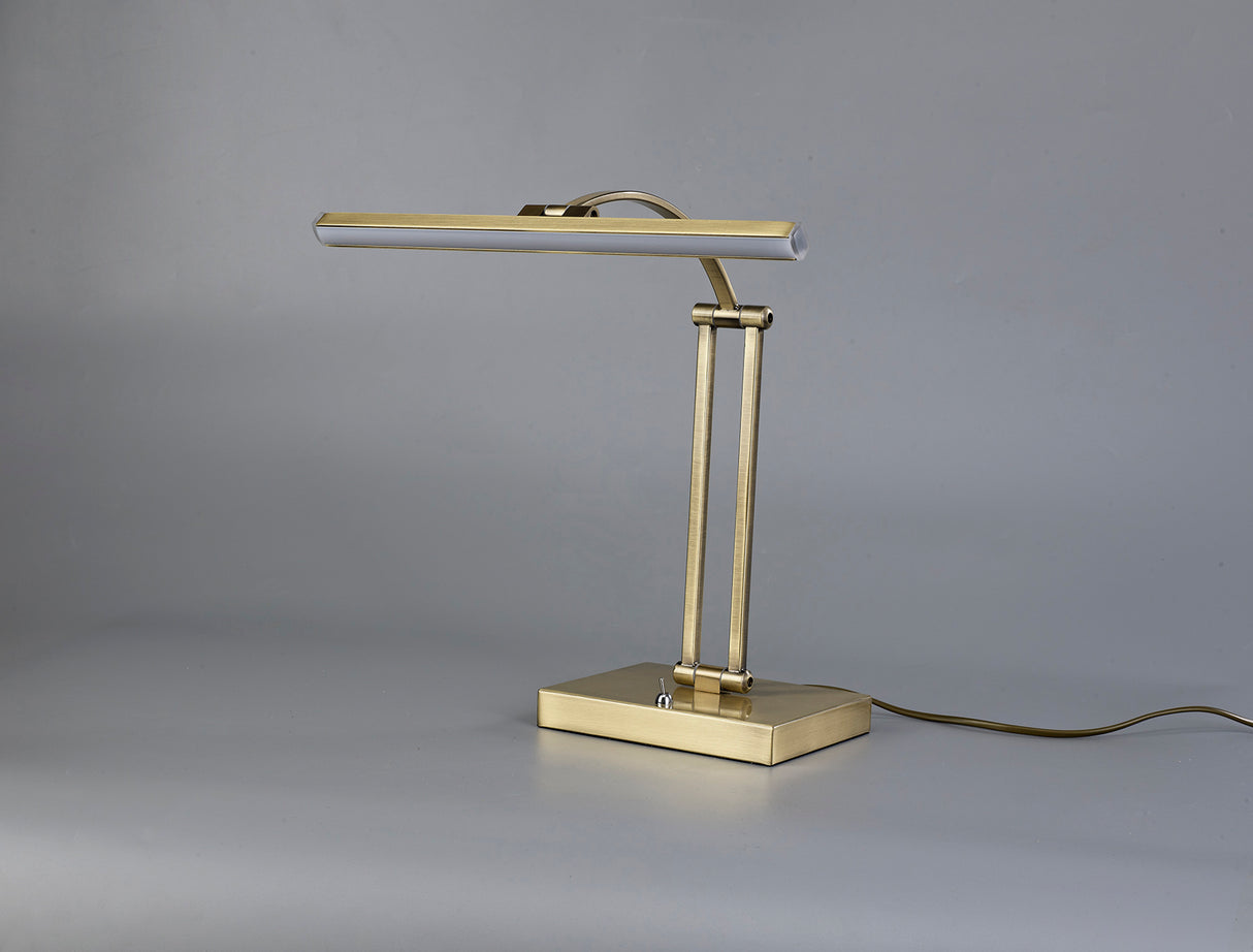 Sohna 1 Arm Table Lamp. 1 x 6W LED, 3000K, 470lm, Antique Brass, 3yrs Warranty