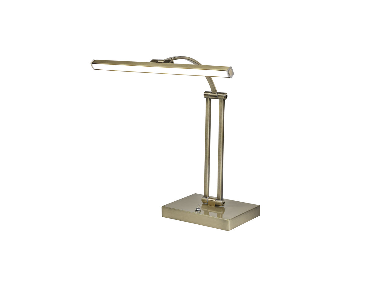 Sohna 1 Arm Table Lamp. 1 x 6W LED, 3000K, 470lm, Antique Brass, 3yrs Warranty