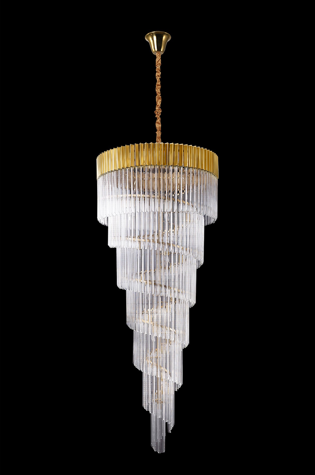 Longhorn 90cm Pendant Round 7 Layer Spiral 31 Light E14, Brass/Clear Sculpted Glass, Item Weight: 92.7kg