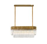 Longhorn 100 x 32cm Pendant Rectangle 5 Light E14, Brass/Clear Sculpted Glass, Item Weight: 21.2kg