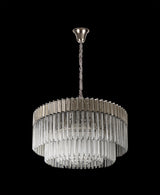 Longhorn 80cm Pendant Round 12 Light E14, Polished Nickel/Clear Sculpted Glass, Item Weight: 25.4kg