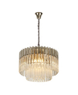Longhorn 60cm Pendant Round 8 Light E14, Polished Nickel/Clear Sculpted Glass Item Weight: 17.3kg