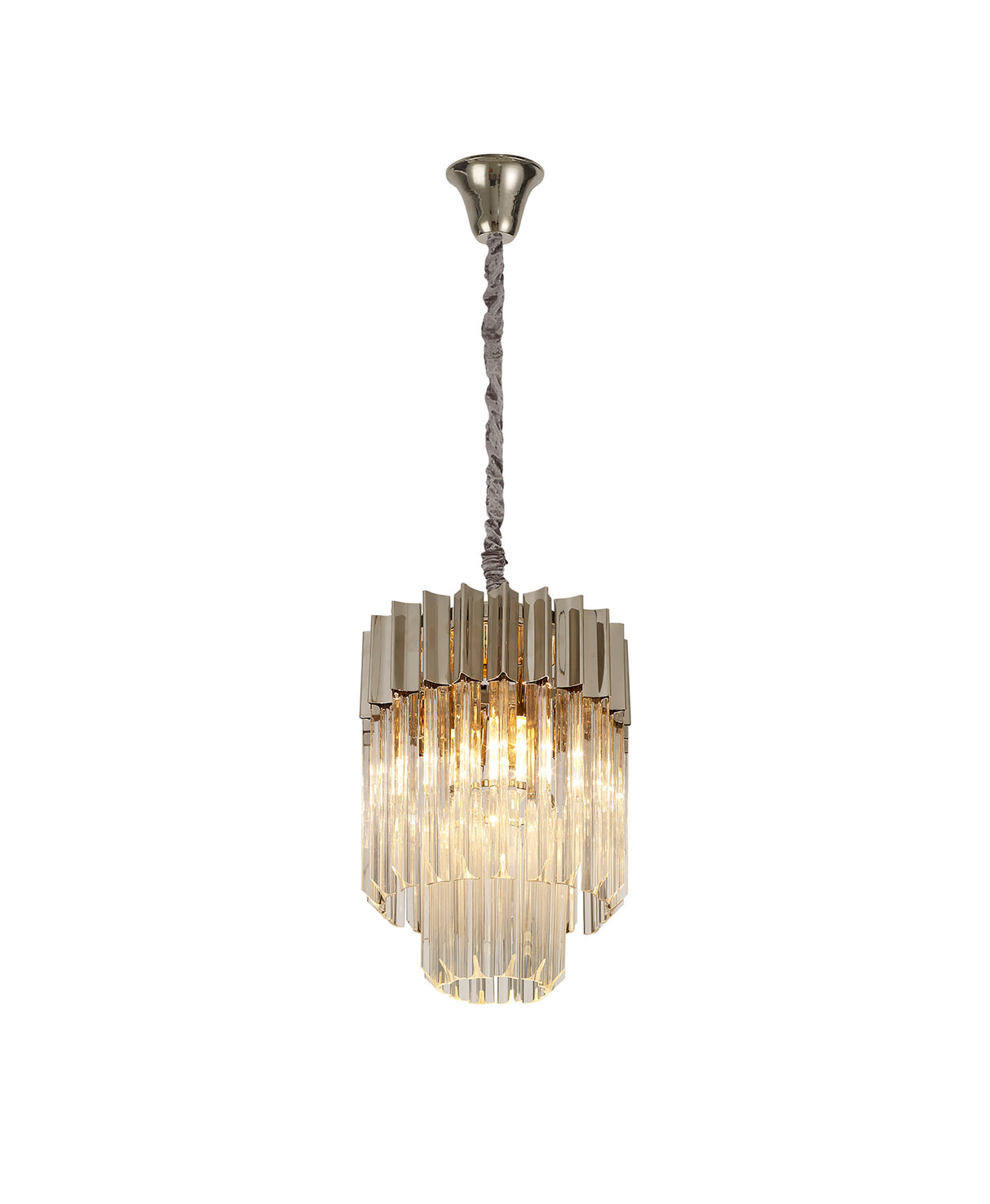 Longhorn 30cm Pendant Round 4 Light E14, Polished Nickel/Clear Sculpted Glass