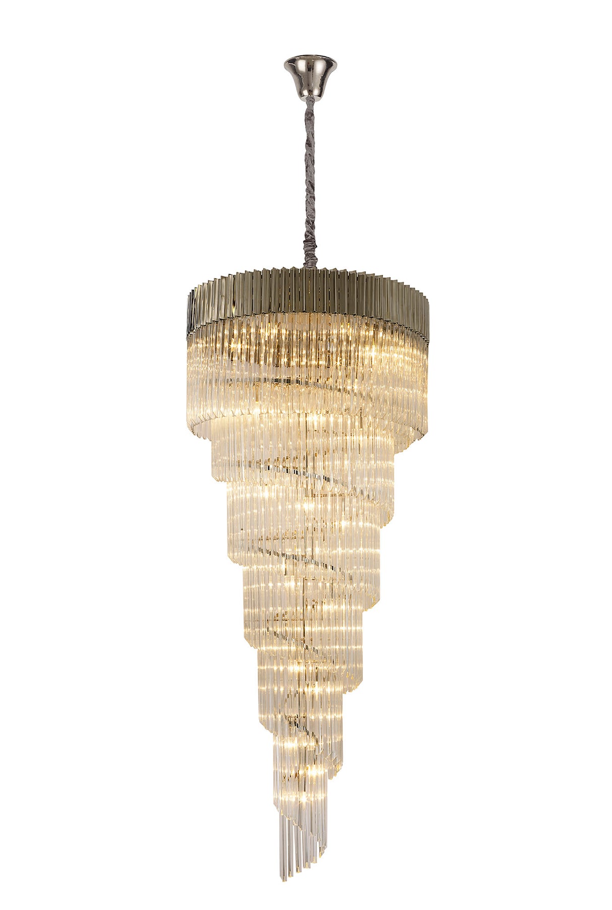 Longhorn 90cm Pendant Round 7 Layer Spiral 31 Light E14, Polished Nickel/Clear Sculpted Glass, Item Weight: 92.7kg