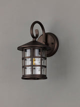 Stuckey Down Round Grid Wall Lamp, 1 x E27, IP44, Antique Bronze/Clear Glass, 2yrs Warranty
