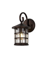 Stuckey Down Round Grid Wall Lamp, 1 x E27, IP44, Antique Bronze/Clear Glass, 2yrs Warranty