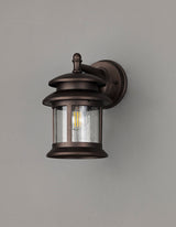 Stuckey Down Round Wall Lamp, 1 x E27, IP44, Antique Bronze/Clear Seeded Glass, 2yrs Warranty