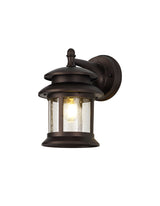 Stuckey Down Round Wall Lamp, 1 x E27, IP44, Antique Bronze/Clear Seeded Glass, 2yrs Warranty