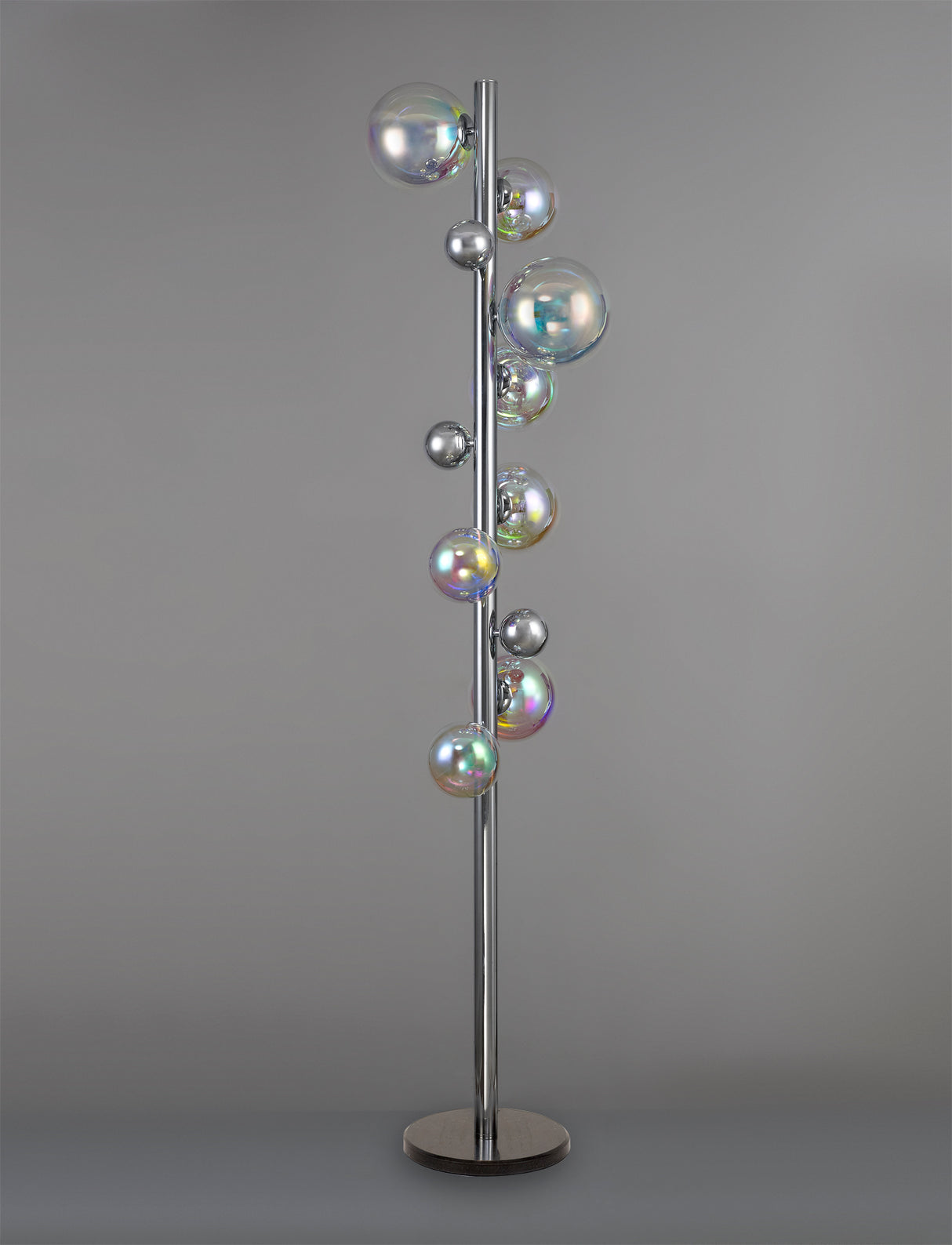 Suggett Floor Lamp, 8 x G9, Polished Chrome/Iridescent Glass With Black Marble Base