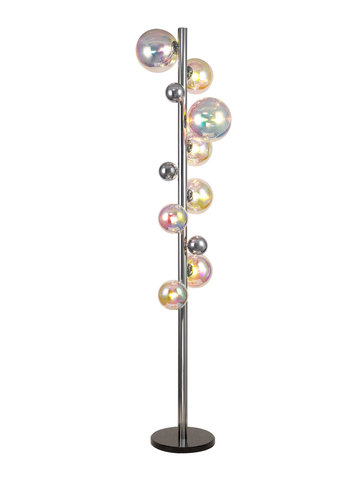 Suggett Floor Lamp, 8 x G9, Polished Chrome/Iridescent Glass With Black Marble Base