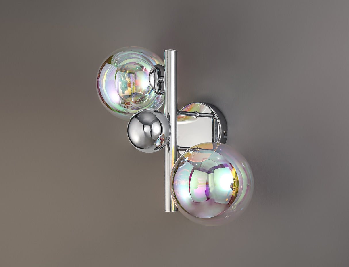 Suggett Wall Lamp, 2 x G9, Polished Chrome/Iridescent Glass