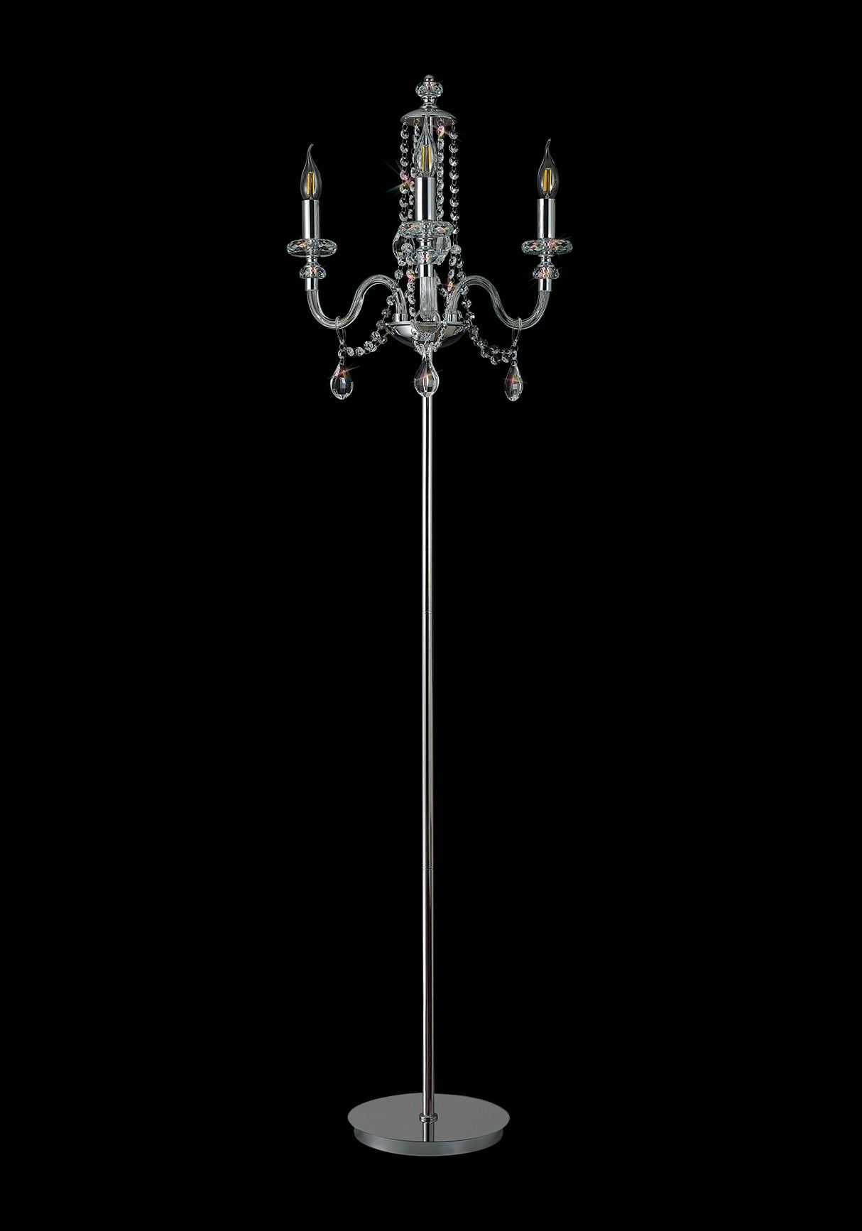 Hawley Floor Lamp, 3 Light E14, Polished Chrome/Clear Glass/Crystal, (ITEM REQUIRES CONSTRUCTION/CONNECTION)