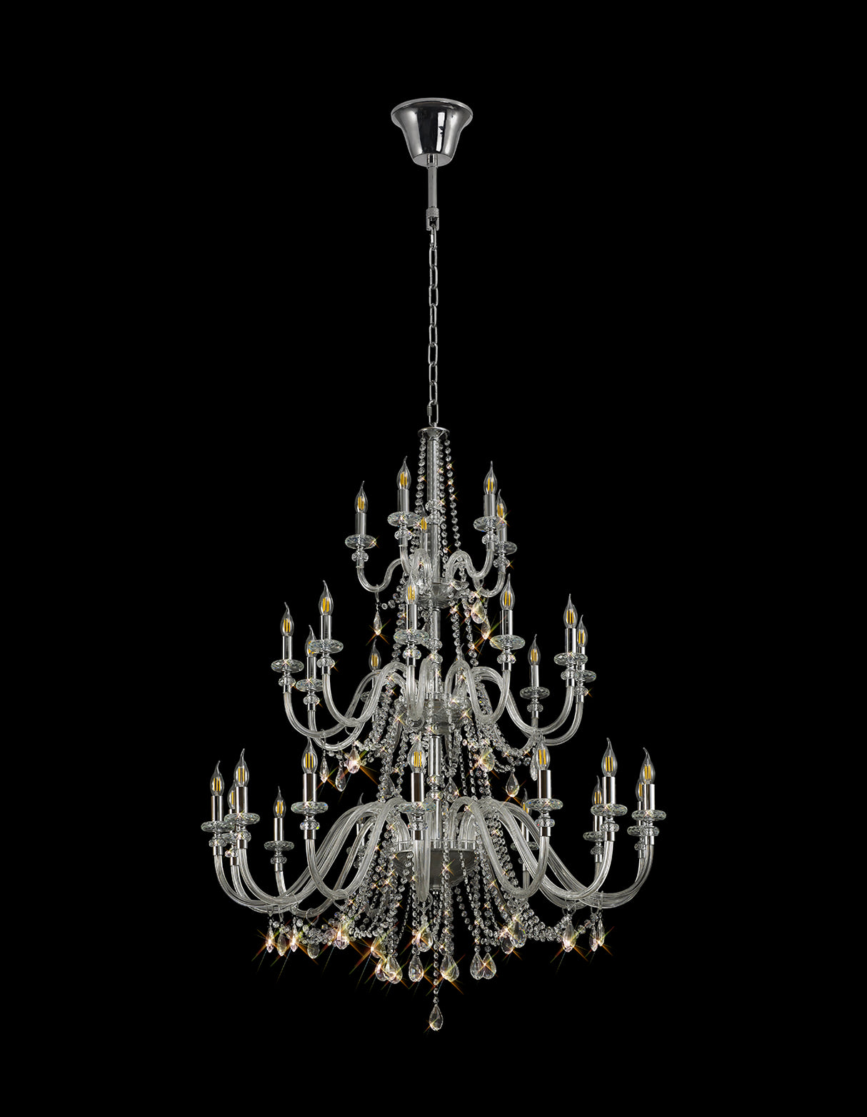Hawley 3 Tier Chandelier, 29 Light E14, Polished Chrome/Clear Glass/Crystal, (ITEM REQUIRES CONSTRUCTION/CONNECTION), Item Weight: 23.8kg