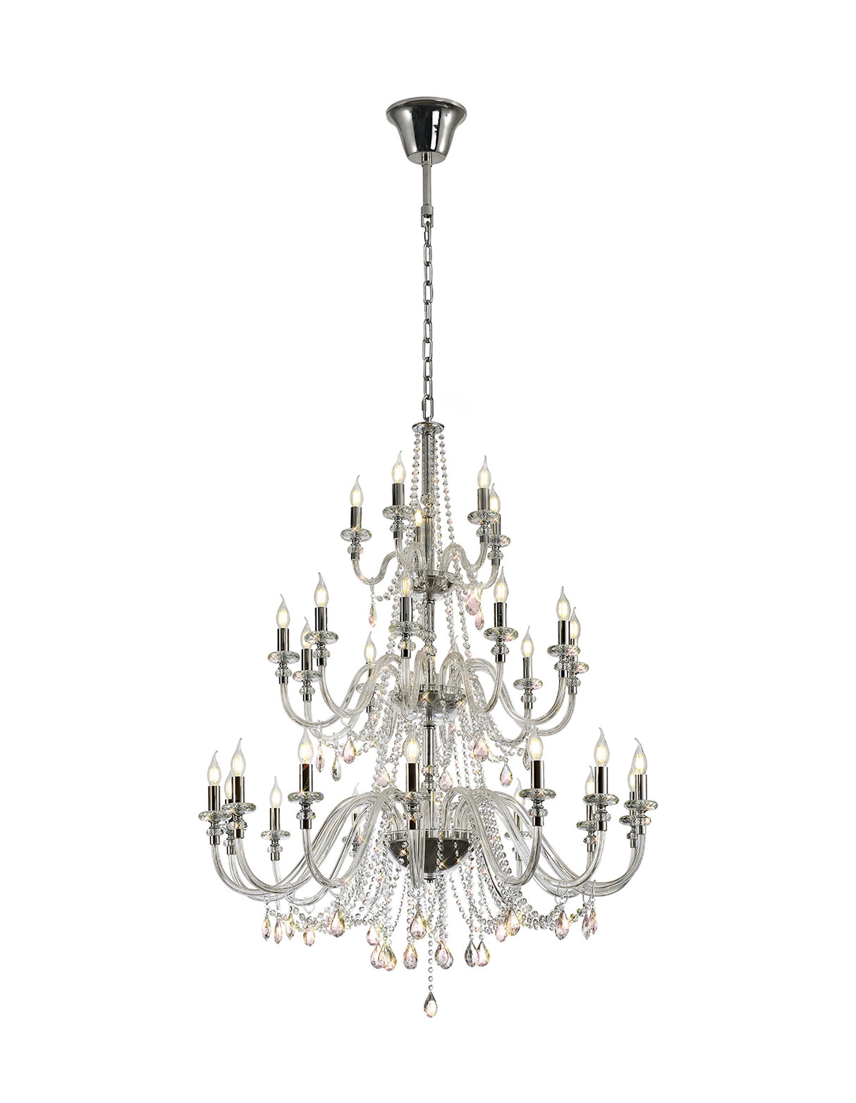 Hawley 3 Tier Chandelier, 29 Light E14, Polished Chrome/Clear Glass/Crystal, (ITEM REQUIRES CONSTRUCTION/CONNECTION), Item Weight: 23.8kg