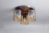Chisholm Round Ceiling Flush, 3 Light Flush Fitting, Mocha/Amber Glass