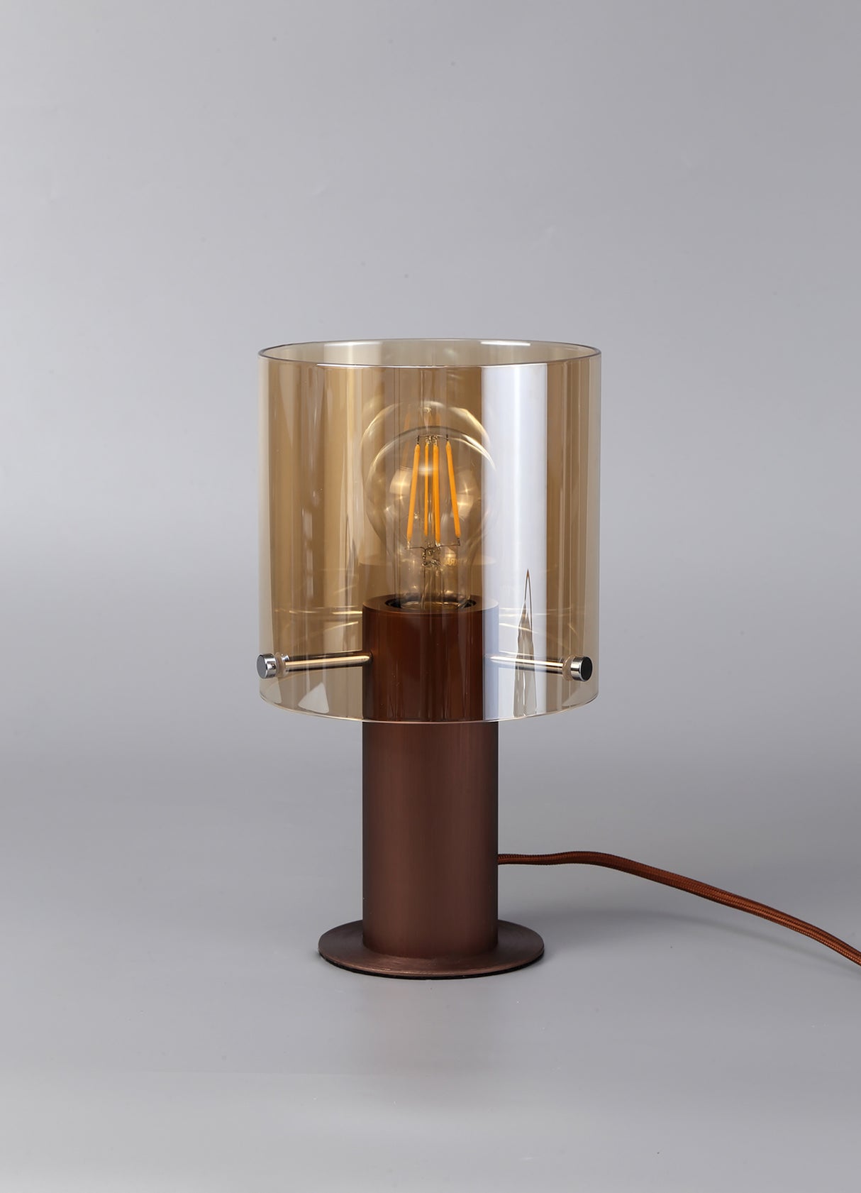 Chisholm Table Lamp, 1 Light Table Lamp E27, Mocha/Amber Glass