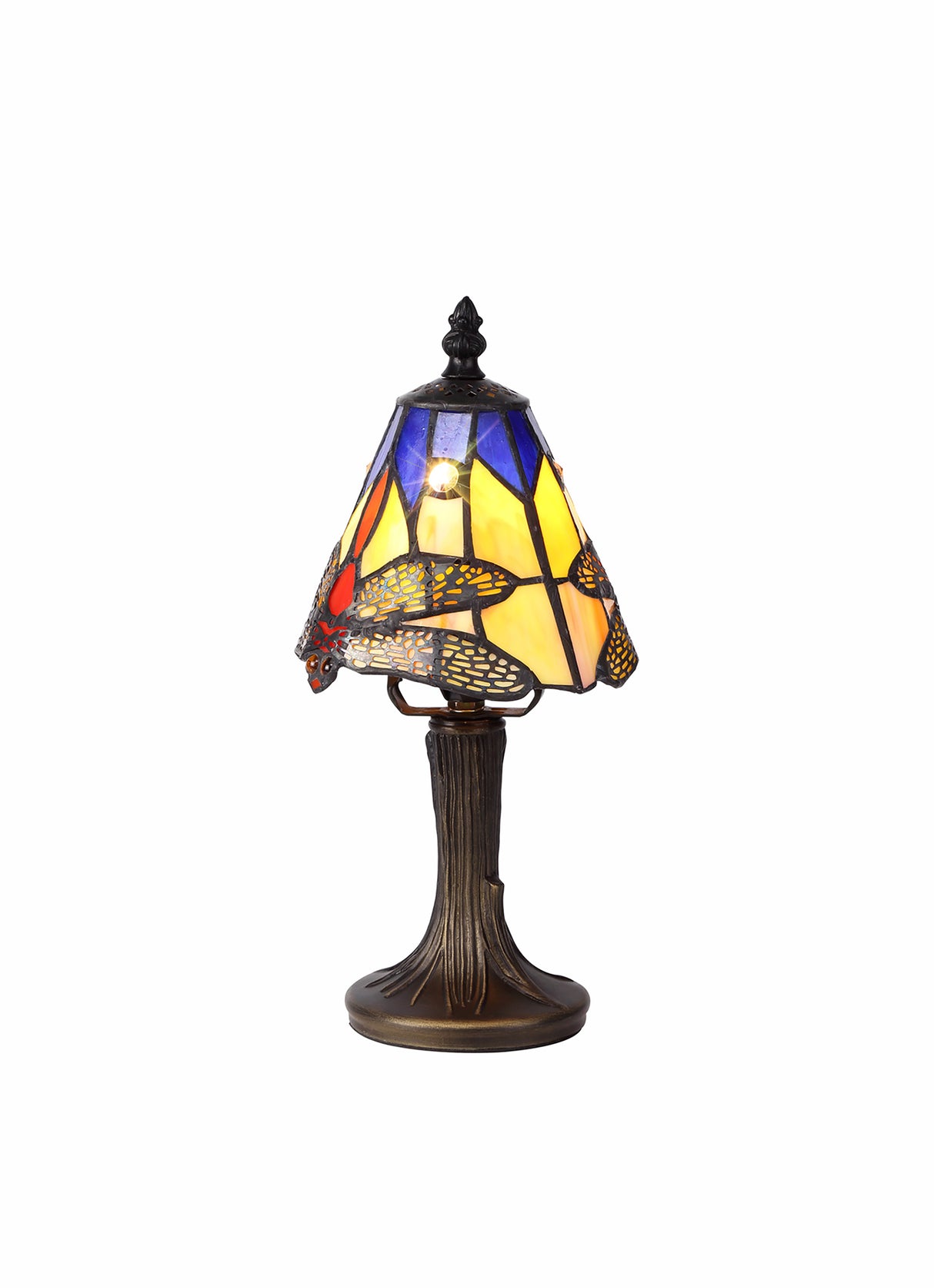 Hinnigan Tiffany Table Lamp, 1 x E14, Black/Gold, Blue/Orange/Crystal Shade