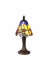 Hinnigan Tiffany Table Lamp, 1 x E14, Black/Gold, Blue/Orange/Crystal Shade