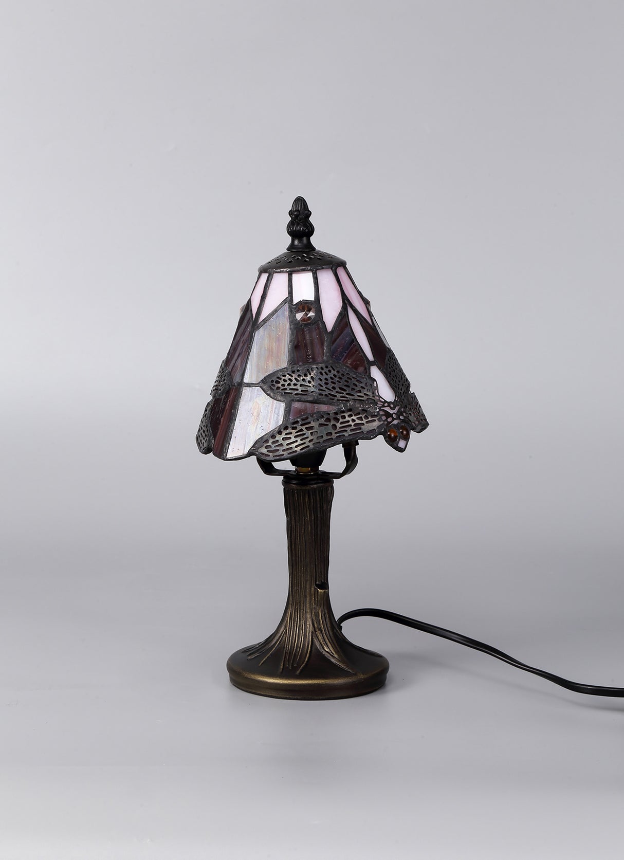 Hinnigan Tiffany Table Lamp, 1 x E14, Black/Gold, Purple/Pink/Crystal Shade
