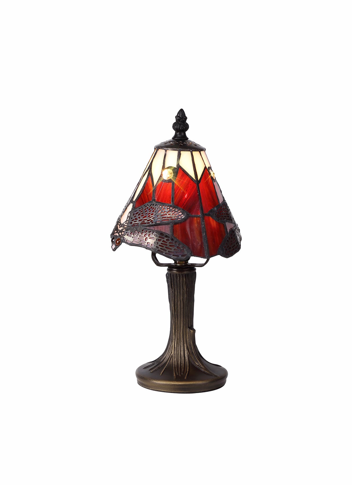 Hinnigan Tiffany Table Lamp, 1 x E14, Black/Gold, Purple/Pink/Crystal Shade