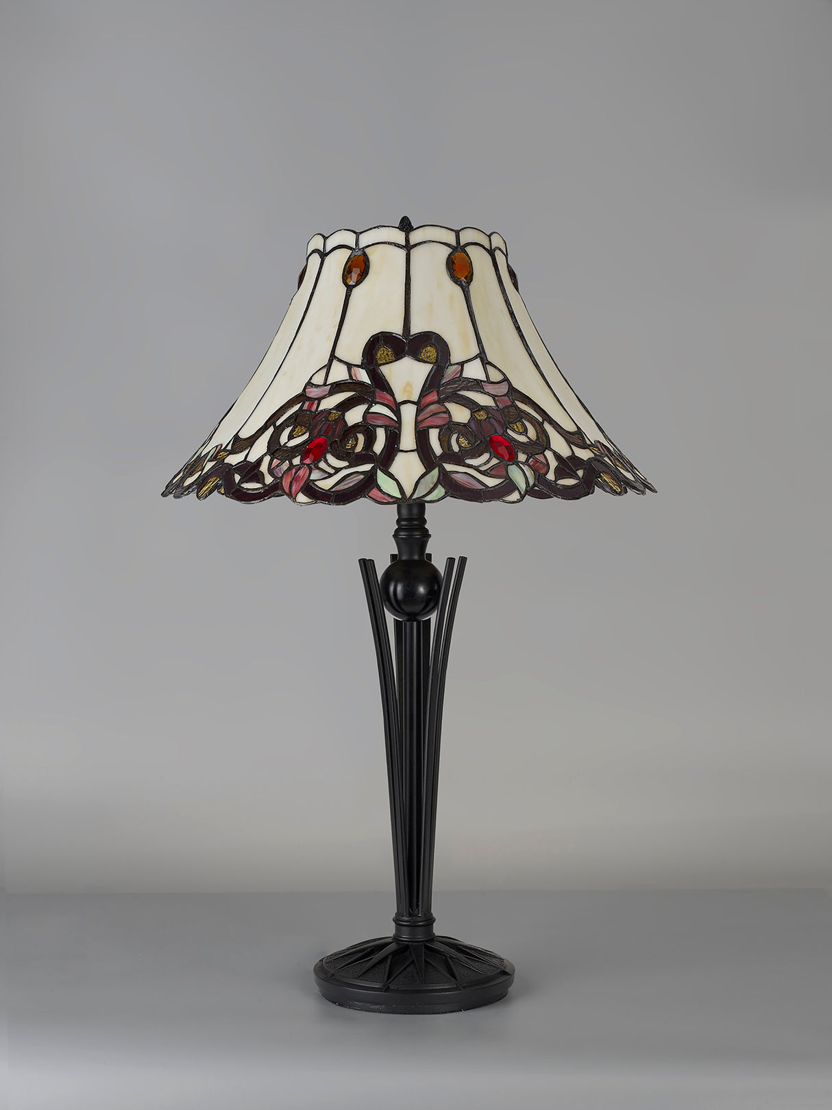 Symm Tiffany Table Lamp, 2 x E27, Red / Orange / Crystal / Black