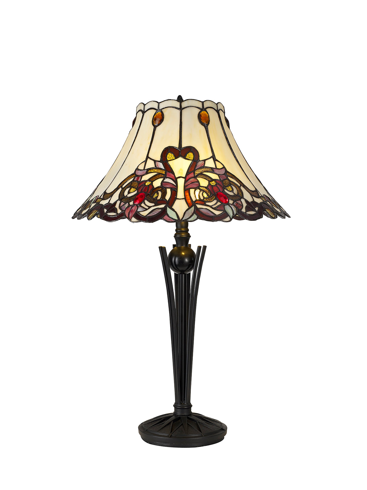 Symm Tiffany Table Lamp, 2 x E27, Red / Orange / Crystal / Black