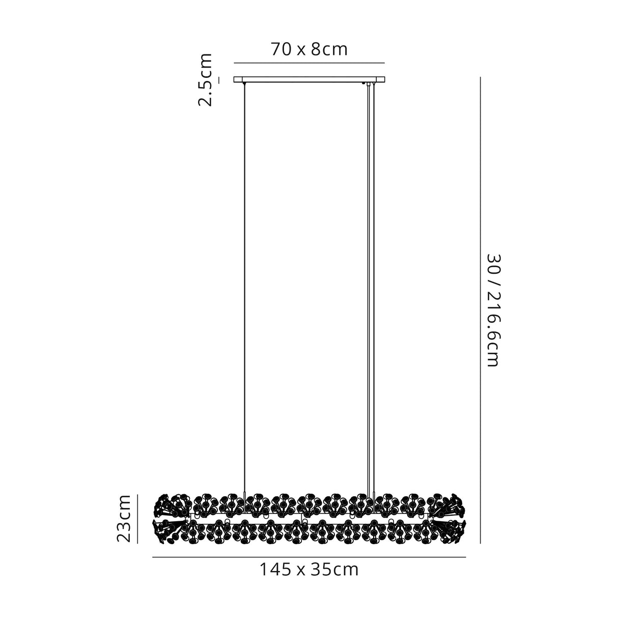 Byrne Oblong Linear Pendant 14 x G9 Polished Chrome/Crystal