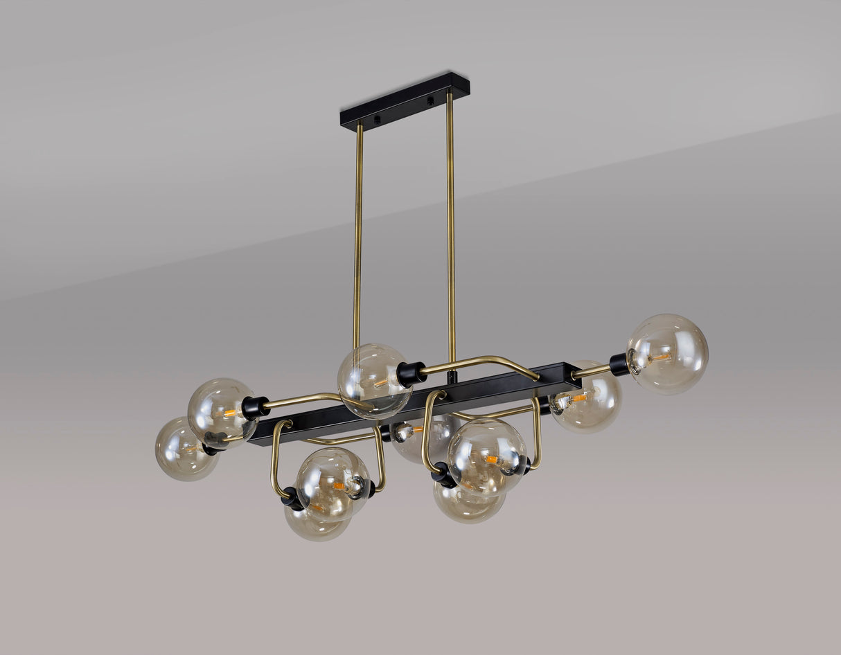 Gayle Fixed Pendant Ceiling, 10 Light G9, Matt Black/Antique Brass/Cognac Glass