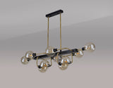 Gayle Fixed Pendant Ceiling, 10 Light G9, Matt Black/Antique Brass/Cognac Glass