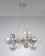 Suggett Circular Pendant, 12 x G9, Polished Chrome, Iridescent Glass