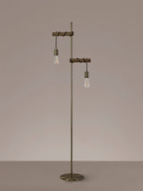 Tiler Floor Lamp, 2 x E27, Medium Oak/Antique Brass