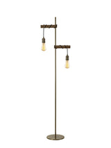 Tiler Floor Lamp, 2 x E27, Medium Oak/Antique Brass