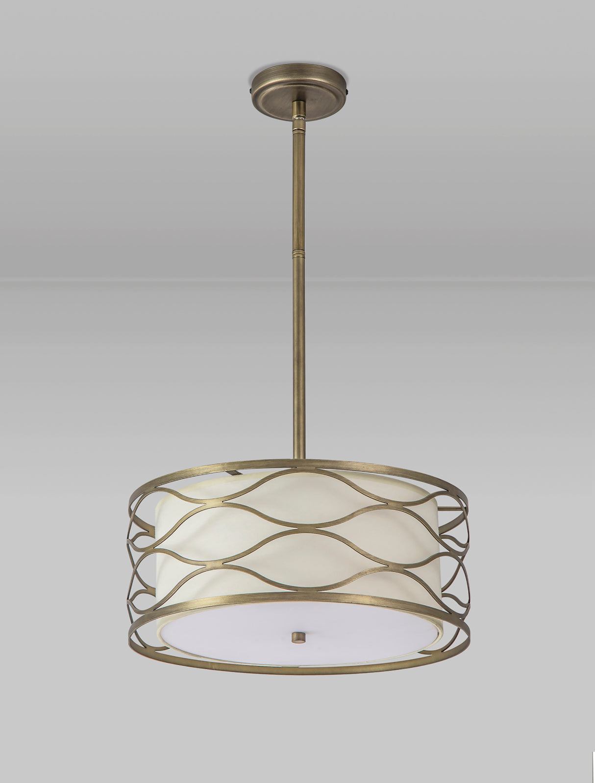 Hinnegan Pendant / Convertible To Semi Flush 5 Light E14 Aged Gold / Cream Fabric Shade