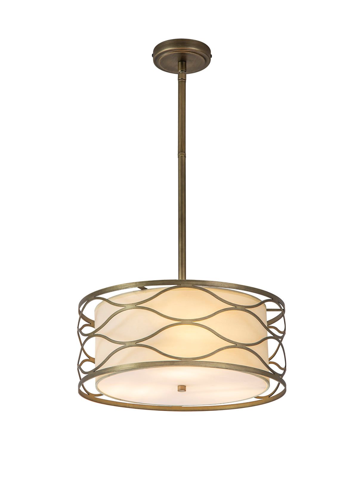Hinnegan Pendant / Convertible To Semi Flush 5 Light E14 Aged Gold / Cream Fabric Shade